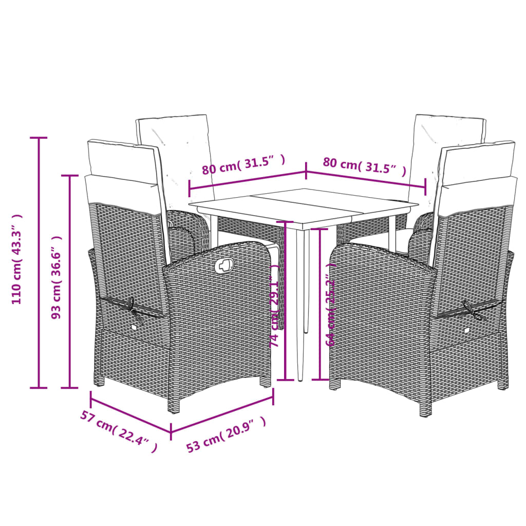 vidaXL 5 Piece Garden Dining Set with Cushions Beige Poly Rattan