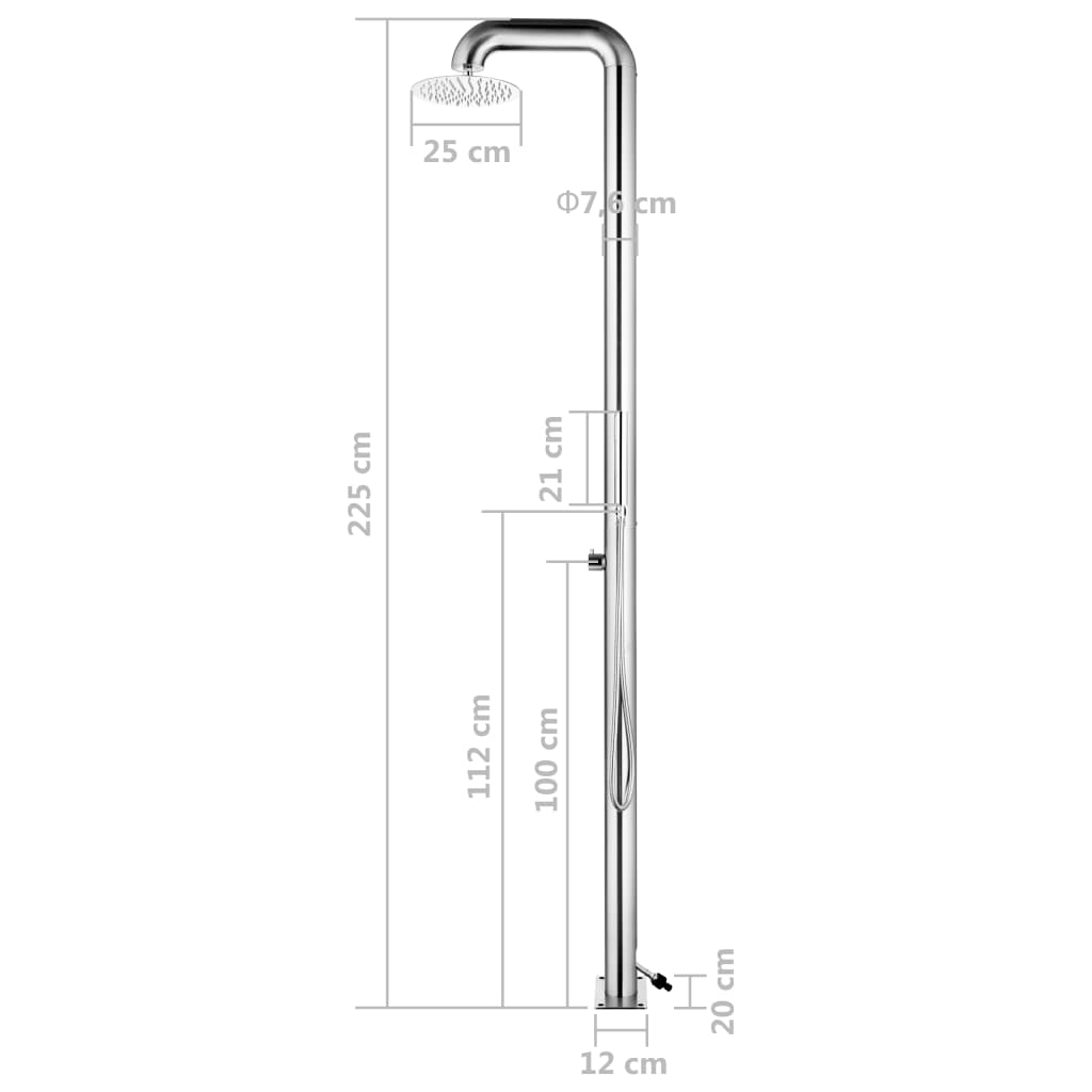 vidaXL Garden Shower with Grey Base 230 cm Stainless Steel