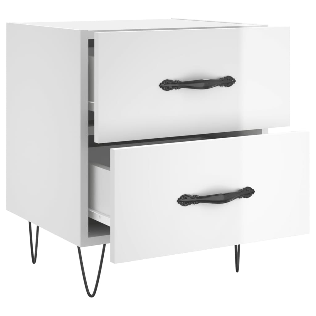 vidaXL Bedside Cabinet High Gloss White 40x35x47.5 cm Engineered Wood