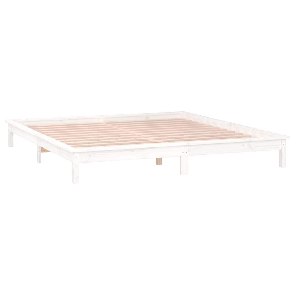 vidaXL LED Bed Frame without Mattress White 135x190 cm Double Solid Wood