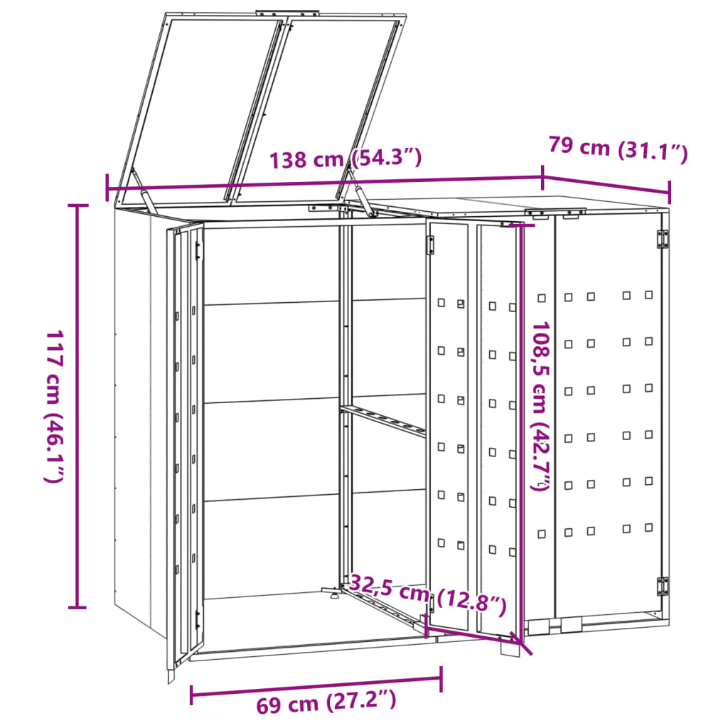 vidaXL Wheelie Bin Storage for 2 Bins Grey 138x79x117 cm Steel