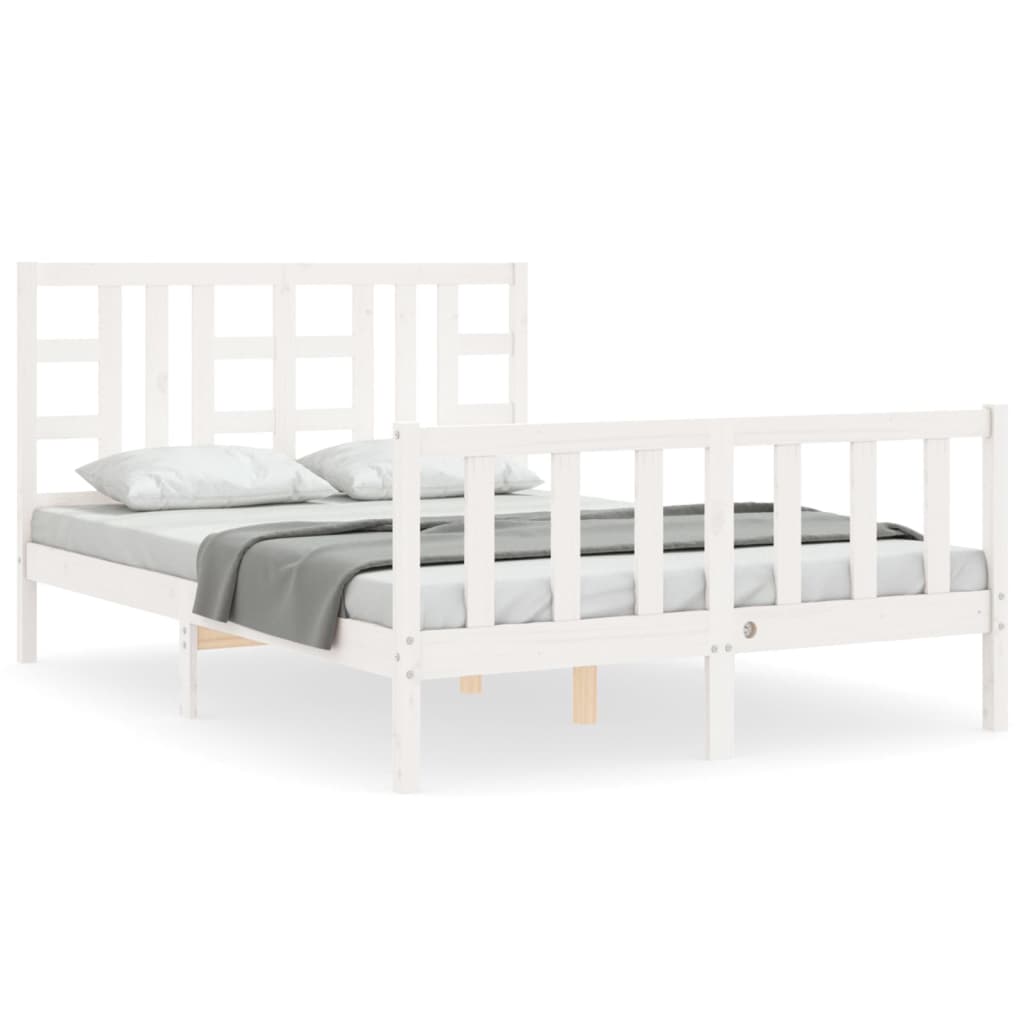 vidaXL Bed Frame without Mattress White Double Solid Wood Pine