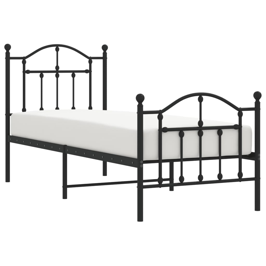 vidaXL Metal Bed Frame without Mattress with Footboard Black 75x190 cm Small Single