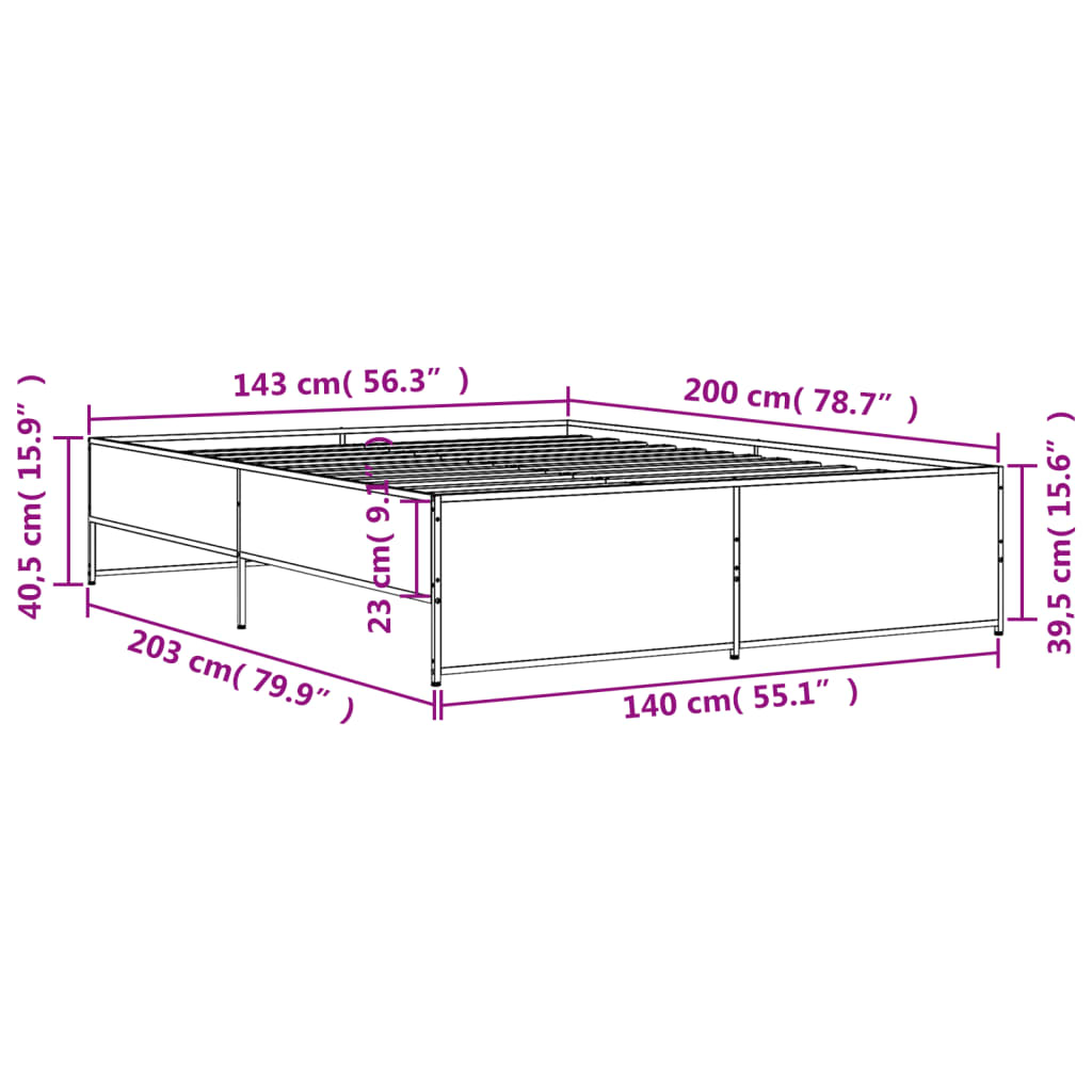 vidaXL Bed Frame without Mattress Grey Sonoma 140x200 cm