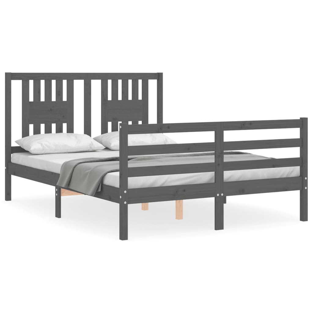 vidaXL Bed Frame without Mattress Grey Double Solid Wood