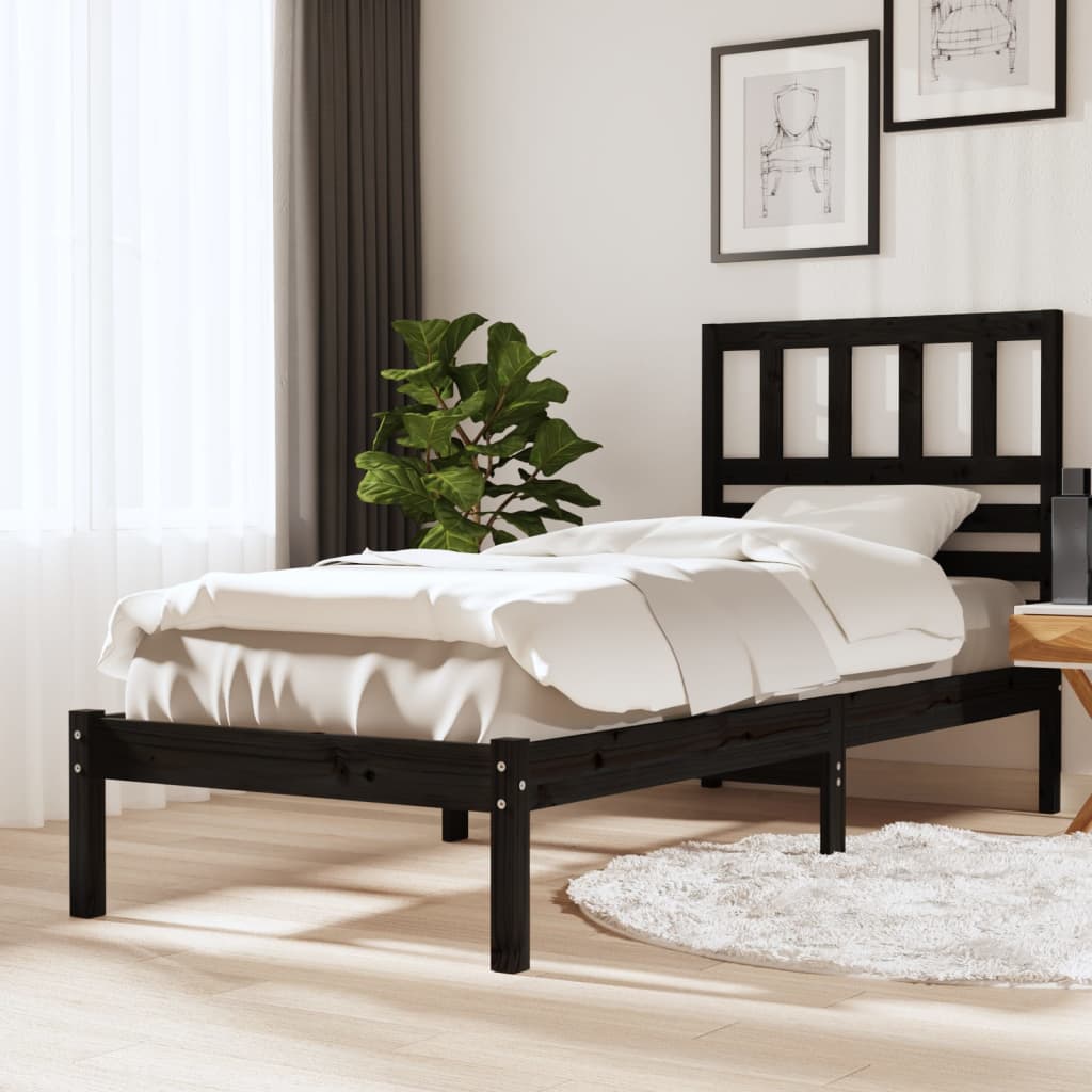 vidaXL Bed Frame without Mattress Black 90x190 cm Single Solid Wood Pine