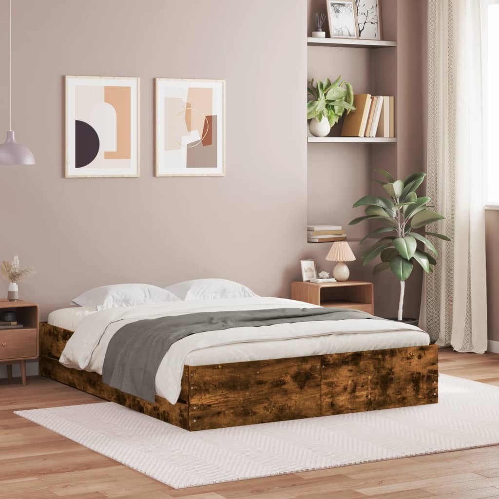 vidaXL Bed Frame with Drawers without Mattress Smoked Oak 140x200 cm