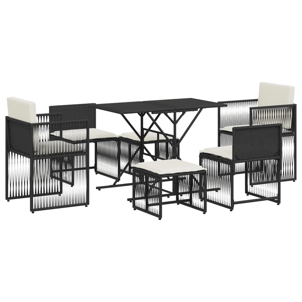 vidaXL 7 Piece Garden Dining Set with Cushions Black Poly Rattan