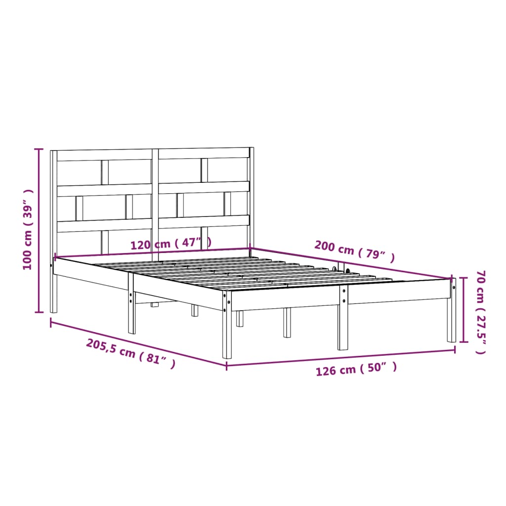 vidaXL Bed Frame without Mattress Solid Wood 120x200 cm (810012+814184)