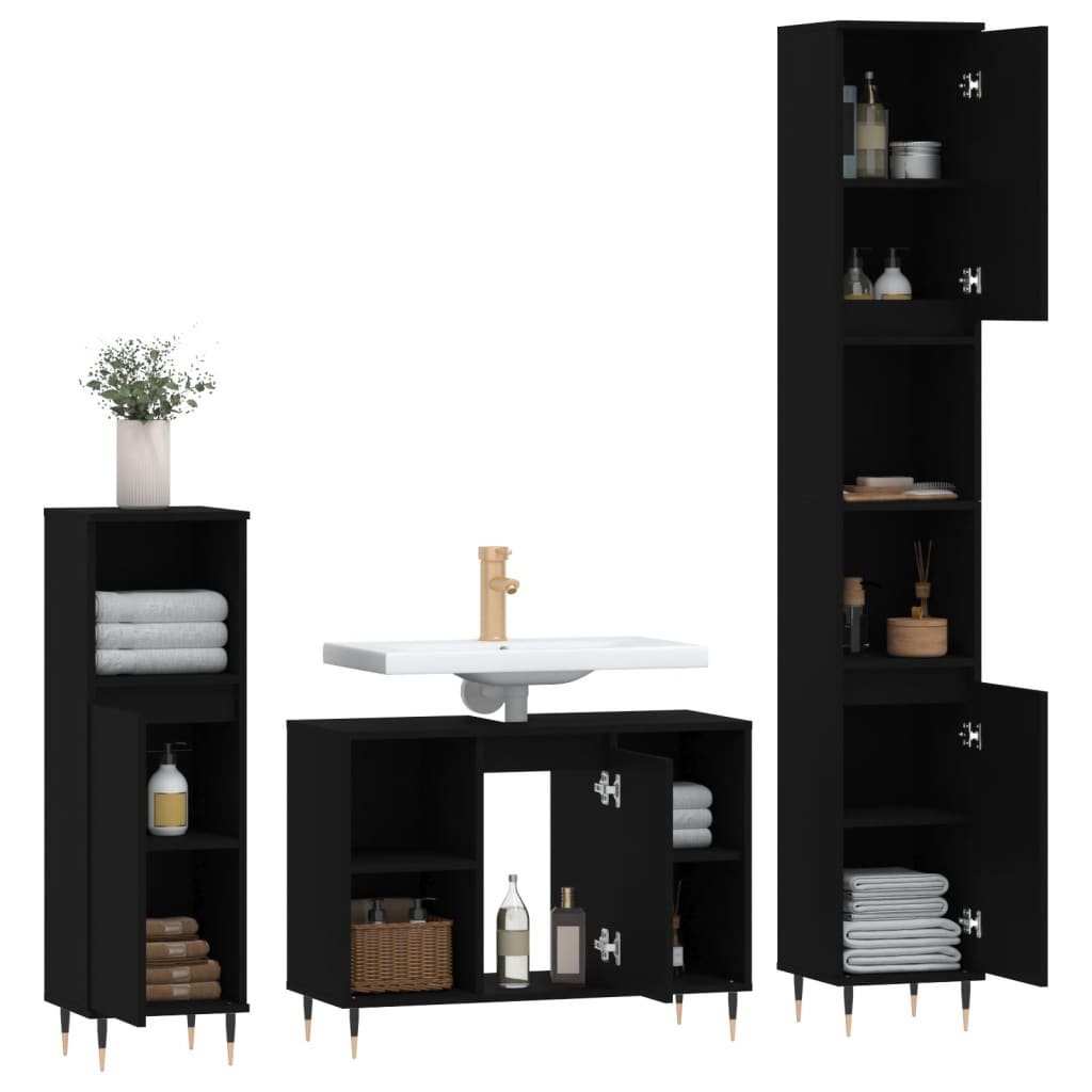 vidaXL 3 Piece Bathroom Furniture Set Black Engineered Wood