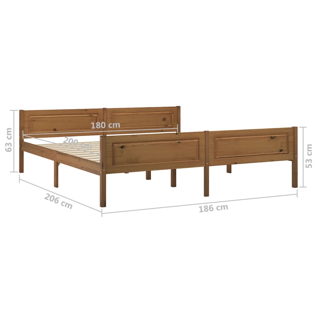 vidaXL Bed Frame without Mattress Solid Pinewood Honey Brown 180x200 cm Super King