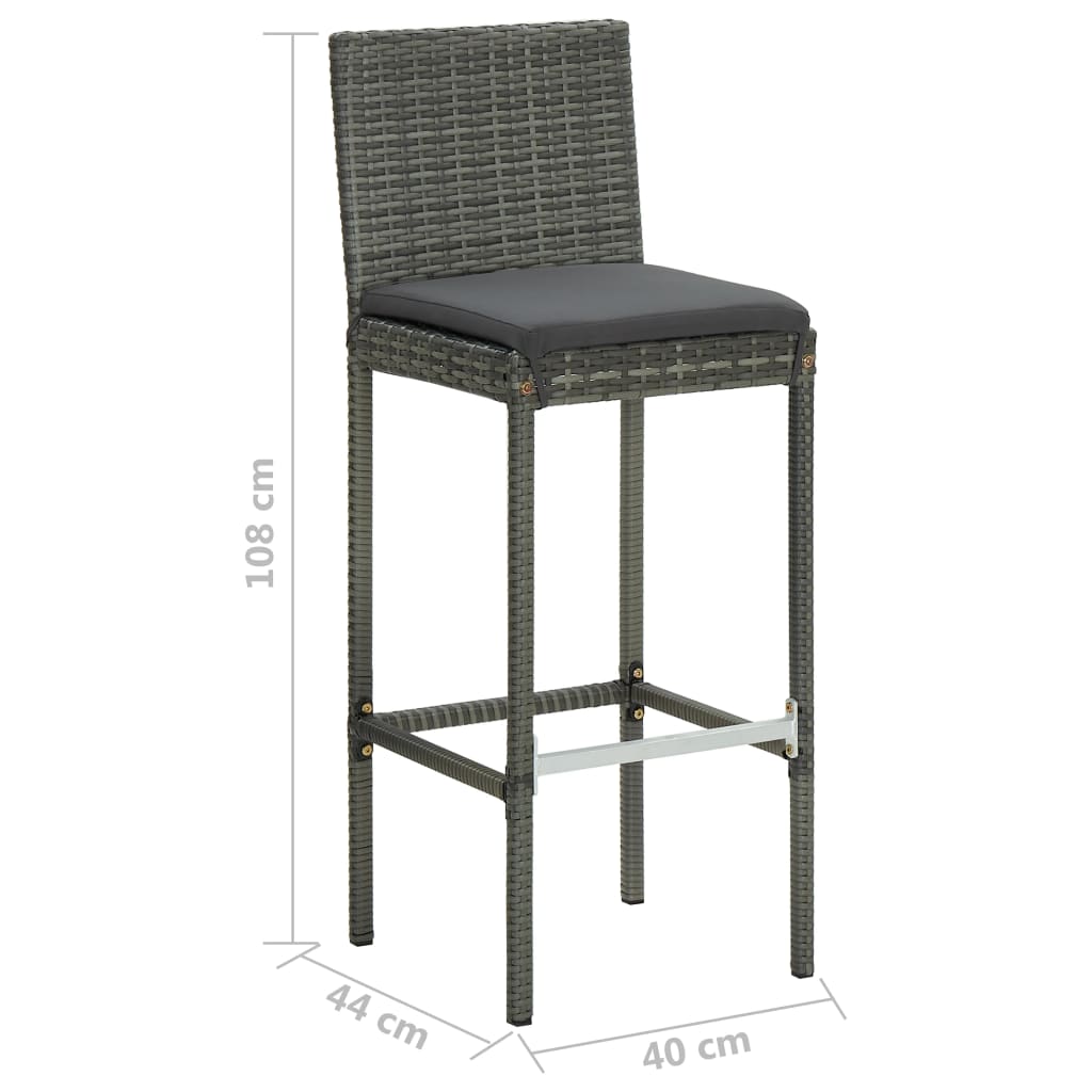 vidaXL Garden Bar Stools with Cushions 2 pcs Grey Poly Rattan