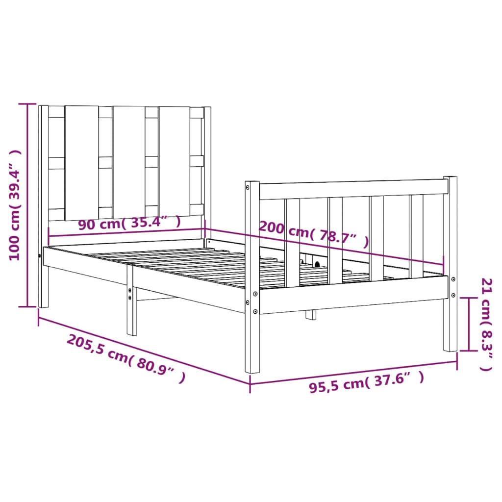 vidaXL Bed Frame without Mattress 90x200 cm Solid Wood Pine