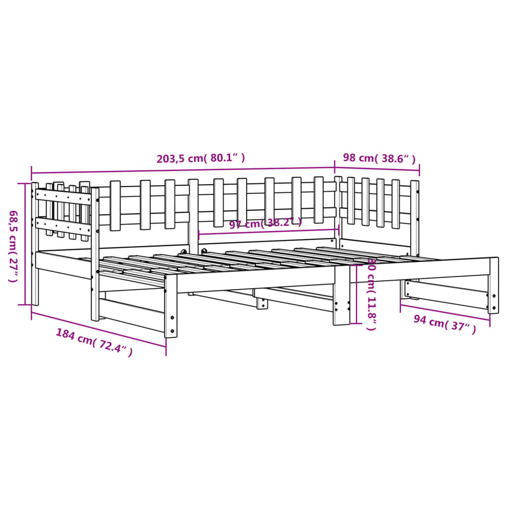 vidaXL Pull-out Day Bed without Mattress 2x(90x200) cm Solid Wood