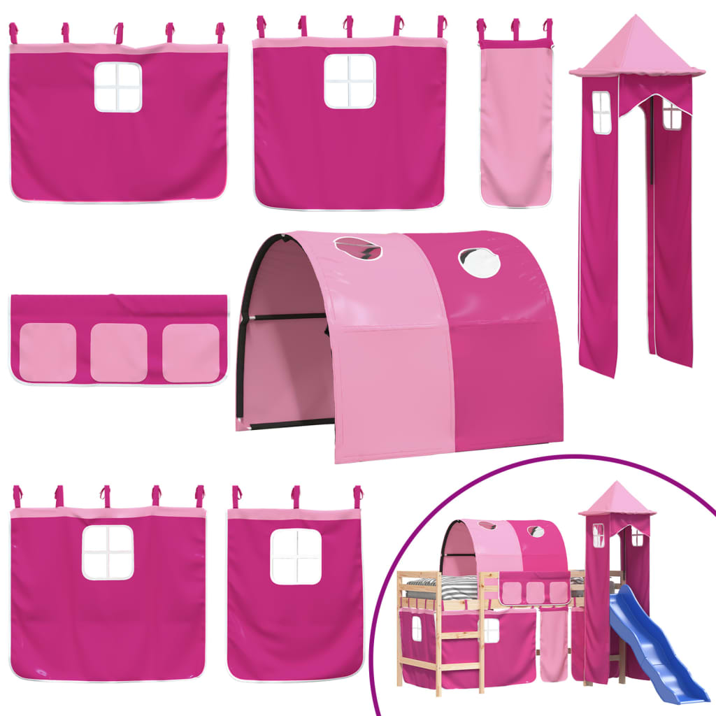 vidaXL Kids' Loft Bed with Tower without Mattress Pink 90x200 cm