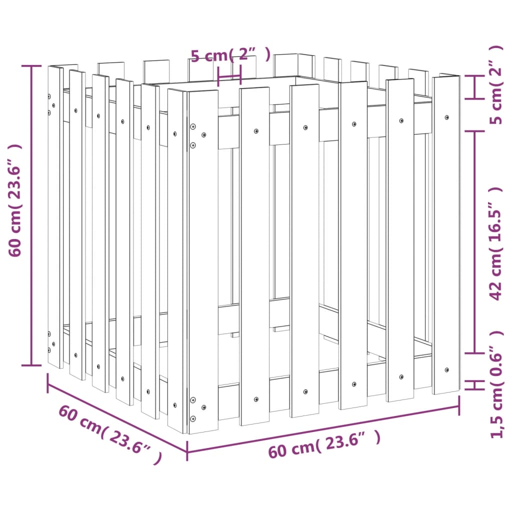 vidaXL Garden Planter with Fence Design White 60x60x60 cm Solid Wood Pine