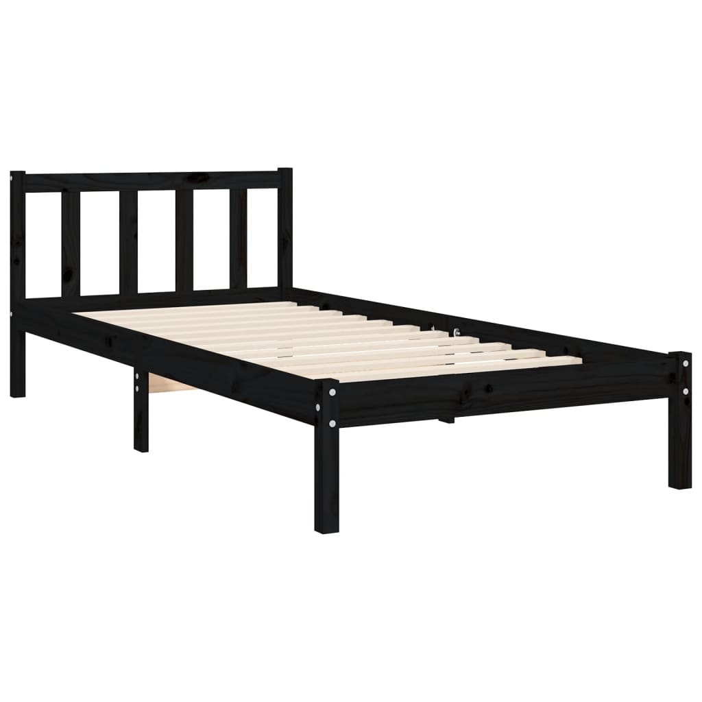 vidaXL Bed Frame without Mattress Black 90x200 cm Solid Wood Pine