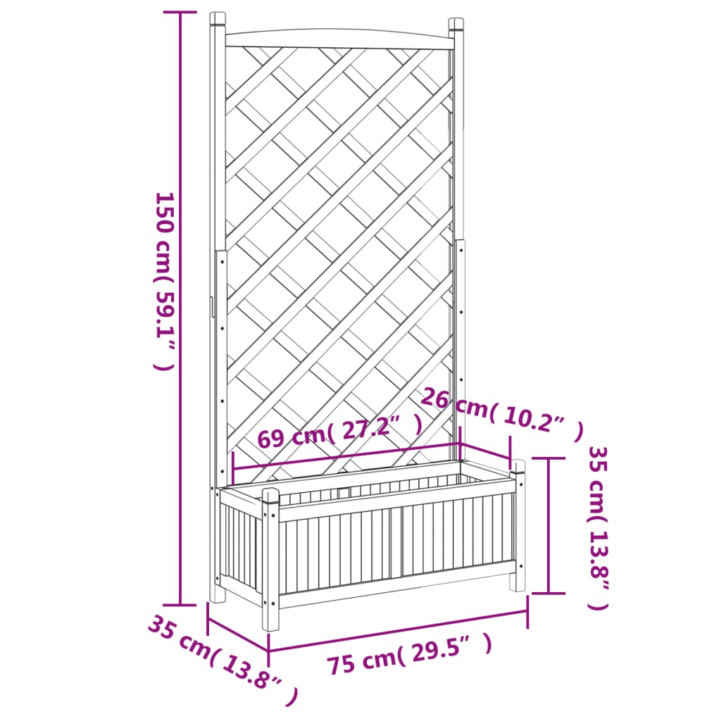 vidaXL Planter with Trellis Brown Solid Wood Fir