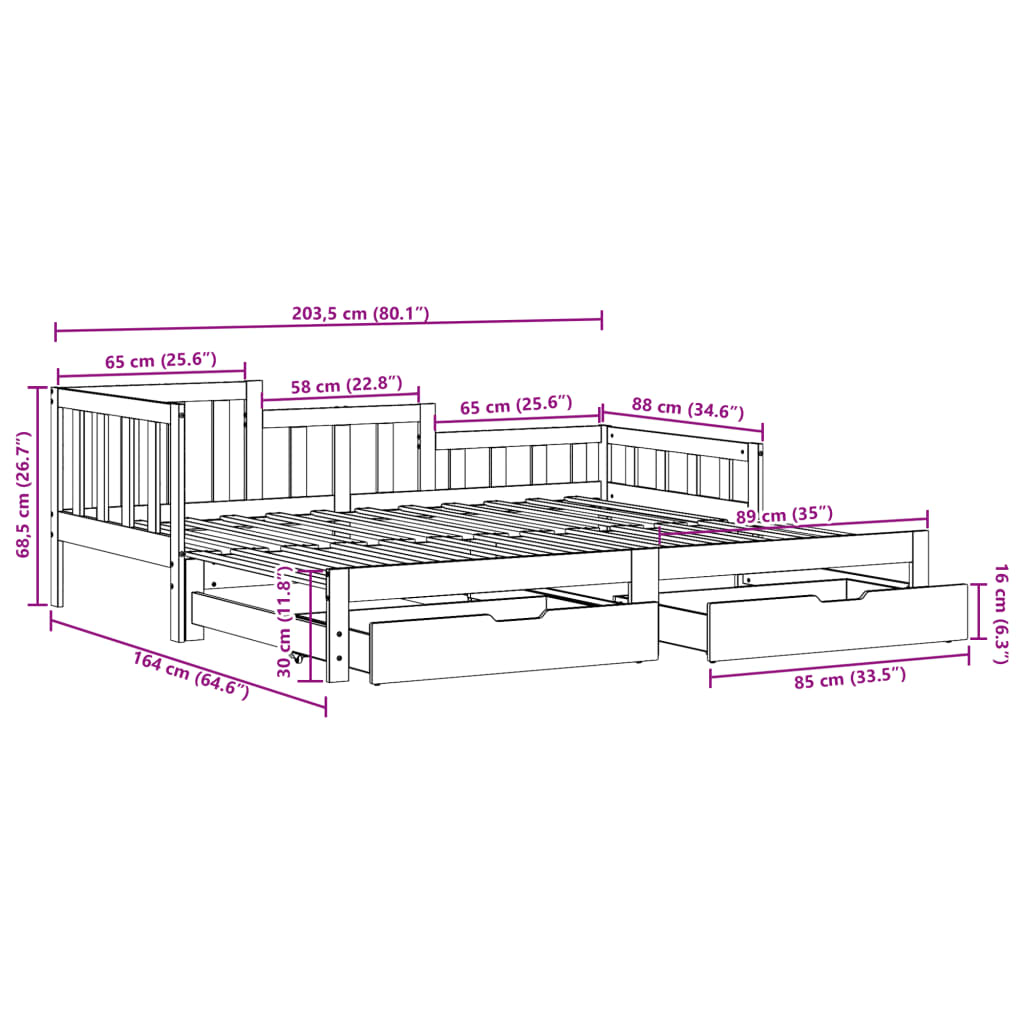 vidaXL Daybed with Trundle and Drawers without Mattress White 80x200 cm