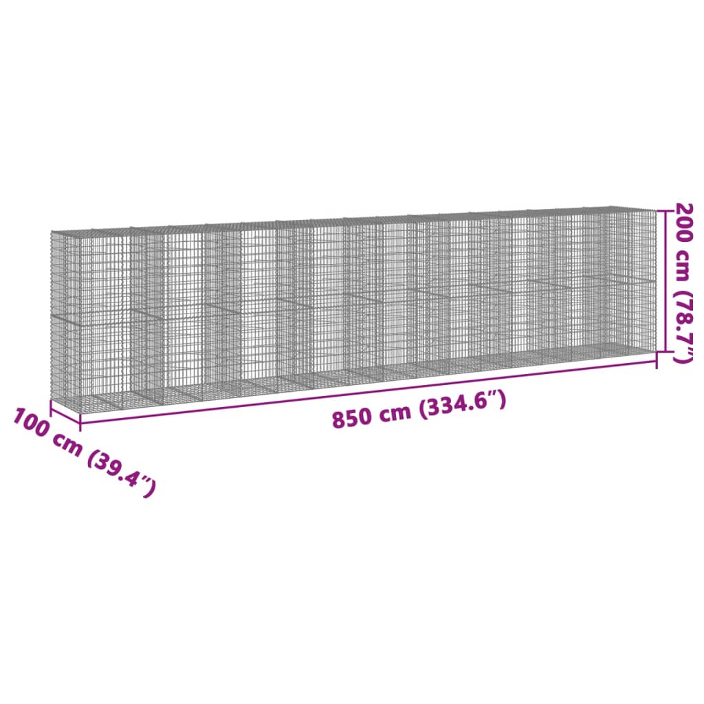 vidaXL Gabion Basket with Cover 850x100x200 cm Galvanised Iron