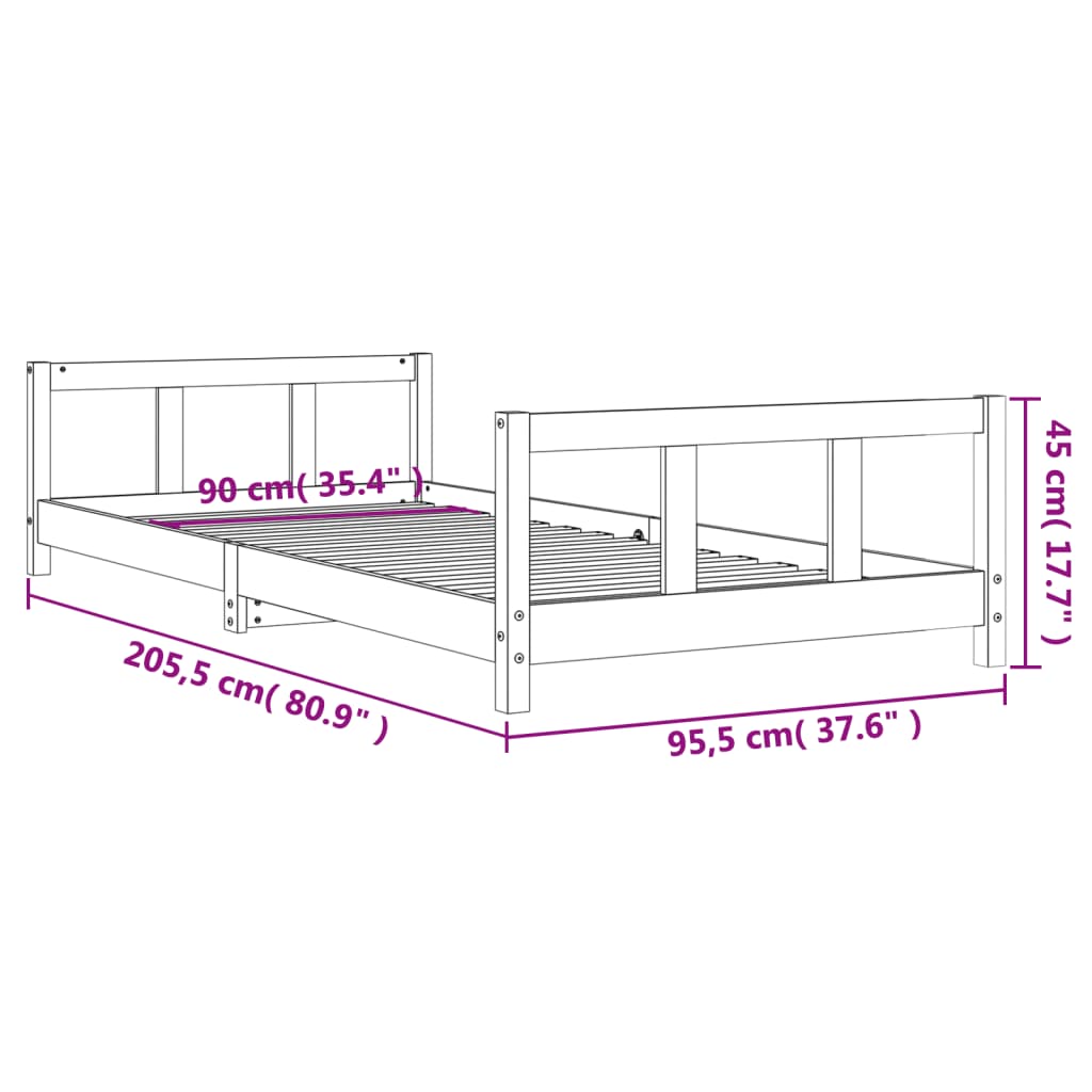 vidaXL Kids Bed Frame 90x200 cm Solid Wood Pine