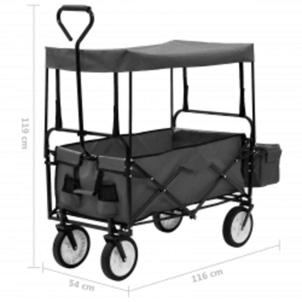 vidaXL Folding Hand Trolley with Canopy Steel Grey