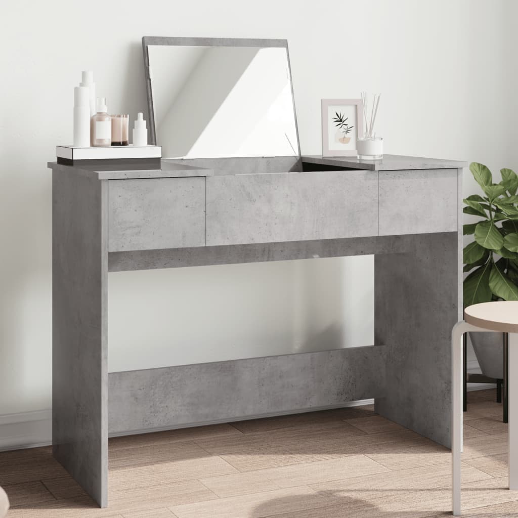 vidaXL Dressing Table with Mirror Concrete Grey 100x45x76 cm