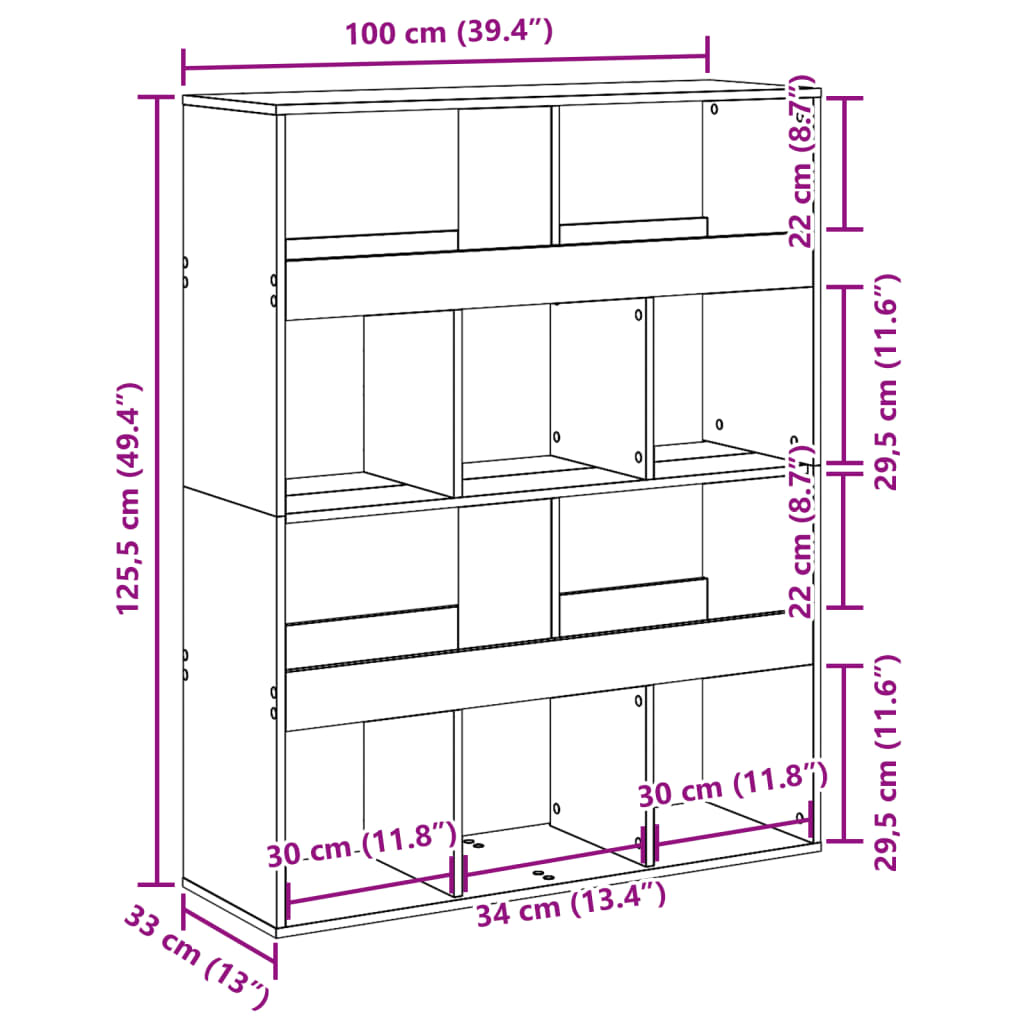 vidaXL Bookcase Artisan Oak 100x33x125.5 cm Engineered Wood