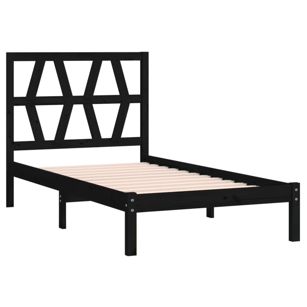 vidaXL Bed Frame without Mattress Black Solid Wood Small Single