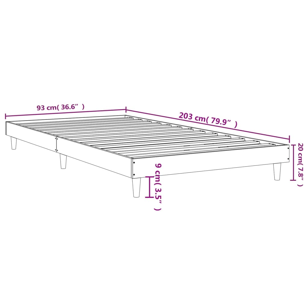 vidaXL Bed Frame without Mattress Brown Oak 90x200 cm Engineered Wood