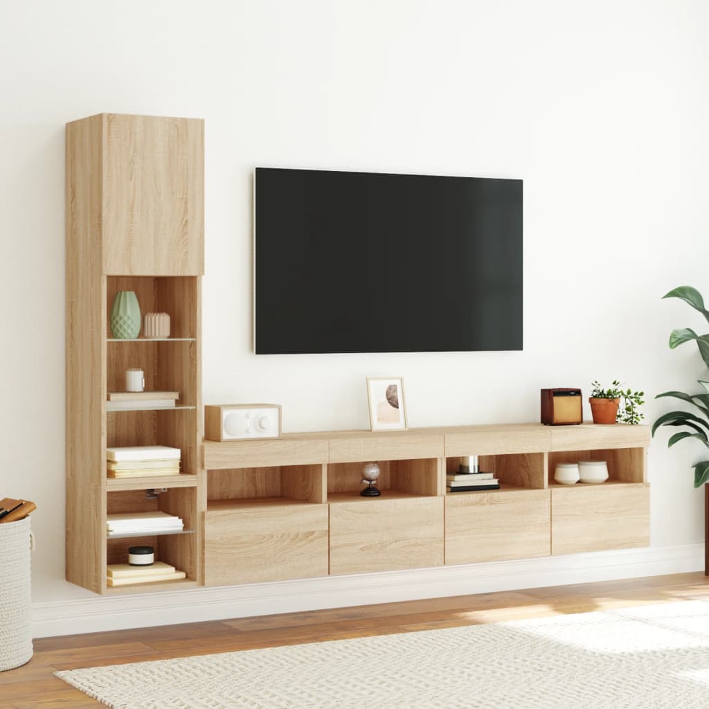 vidaXL 4 Piece TV Wall Units with LED Sonoma Oak Engineered Wood