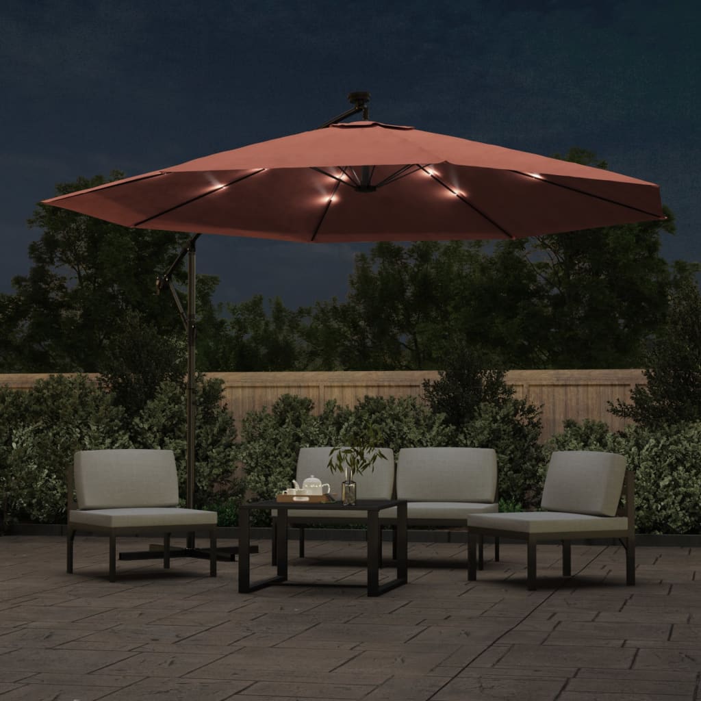 vidaXL Cantilever Garden Parasol with LED Lights Terracotta 350 cm