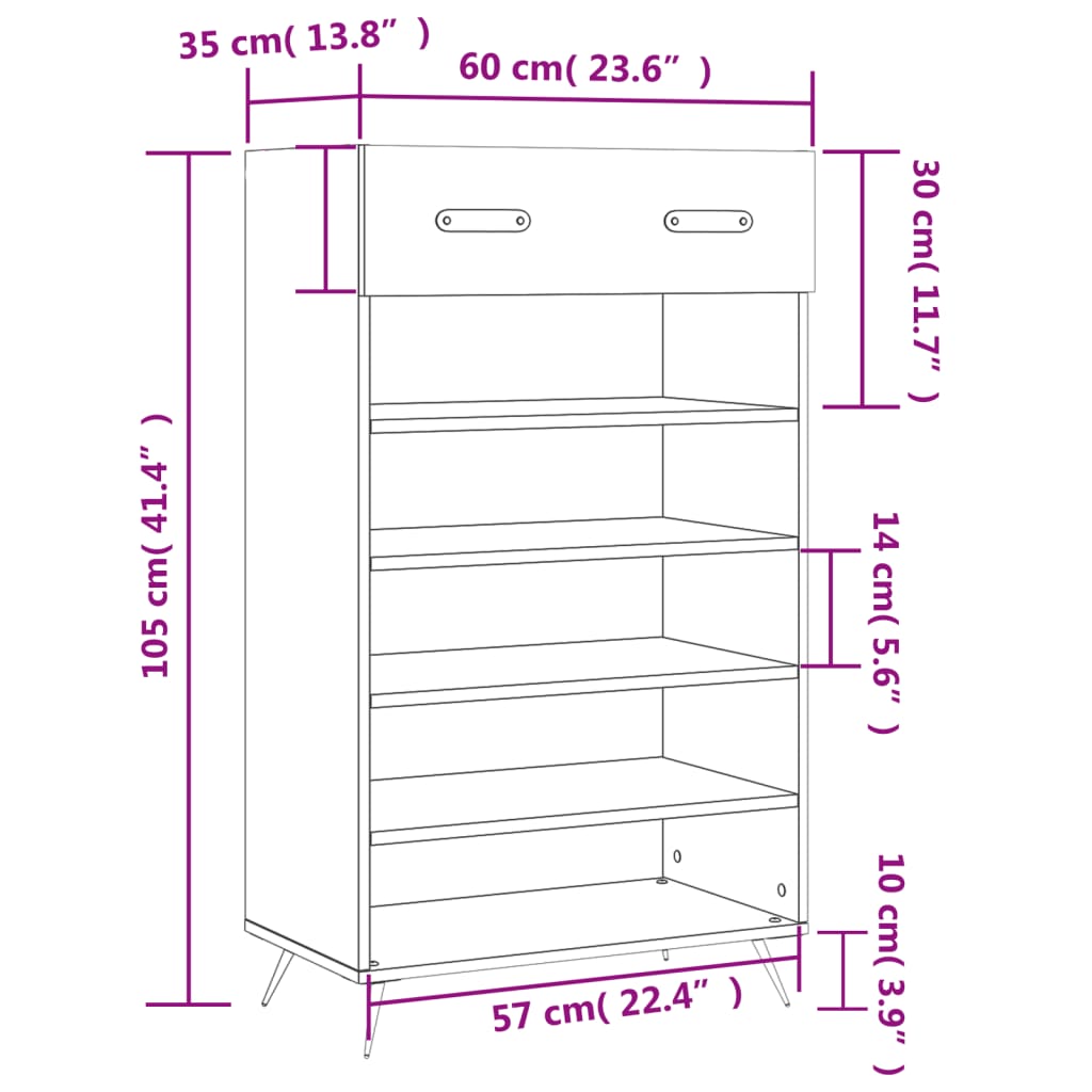 vidaXL Shoe Cabinet Grey Sonoma 60x35x105 cm Engineered Wood