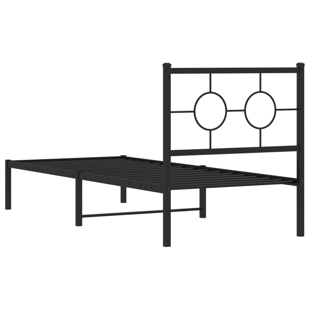 vidaXL Metal Bed Frame without Mattress with Headboard Black 75x190 cm Small Single