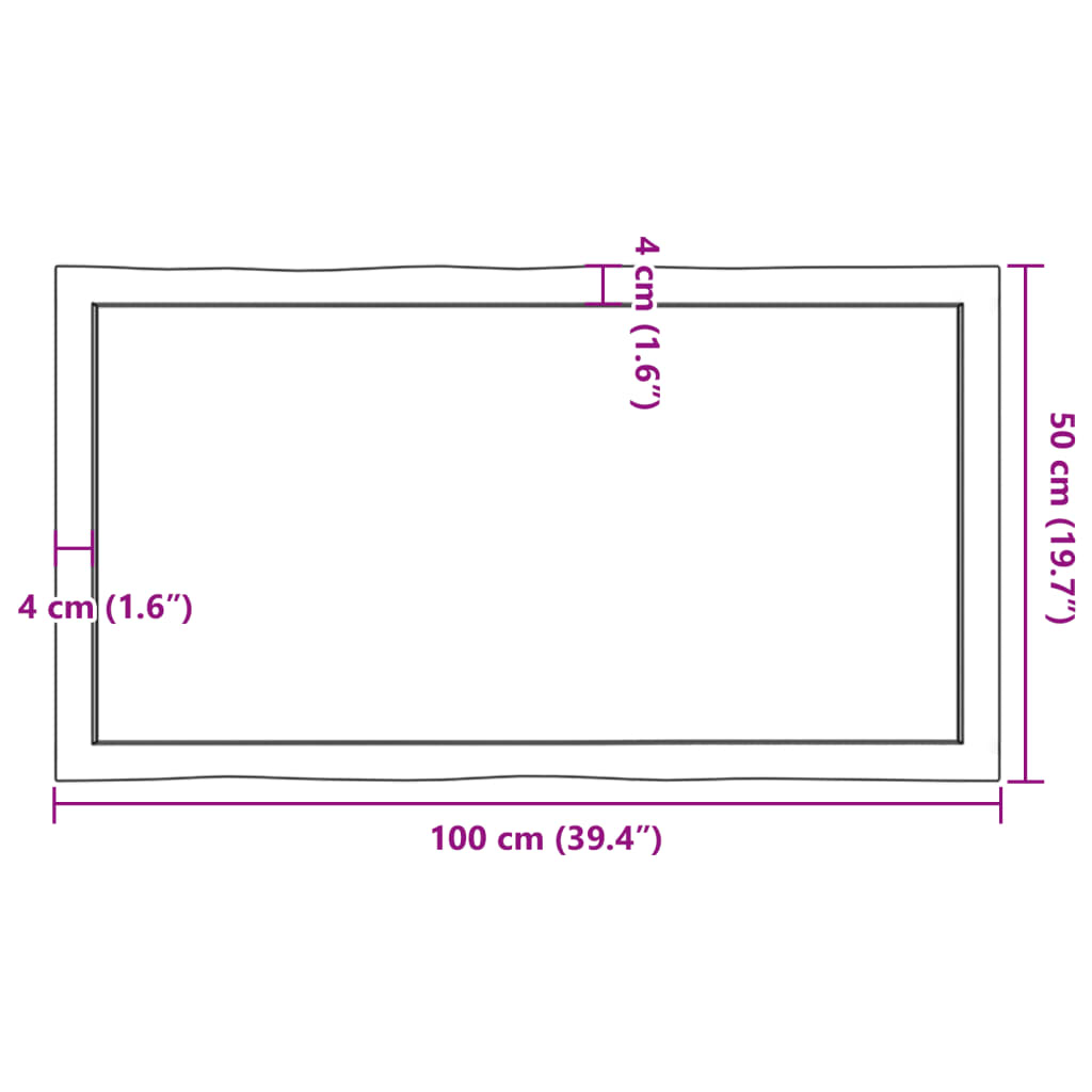 vidaXL Table Top Dark Brown 100x50x(2-6) cm Treated Solid Wood Live Edge