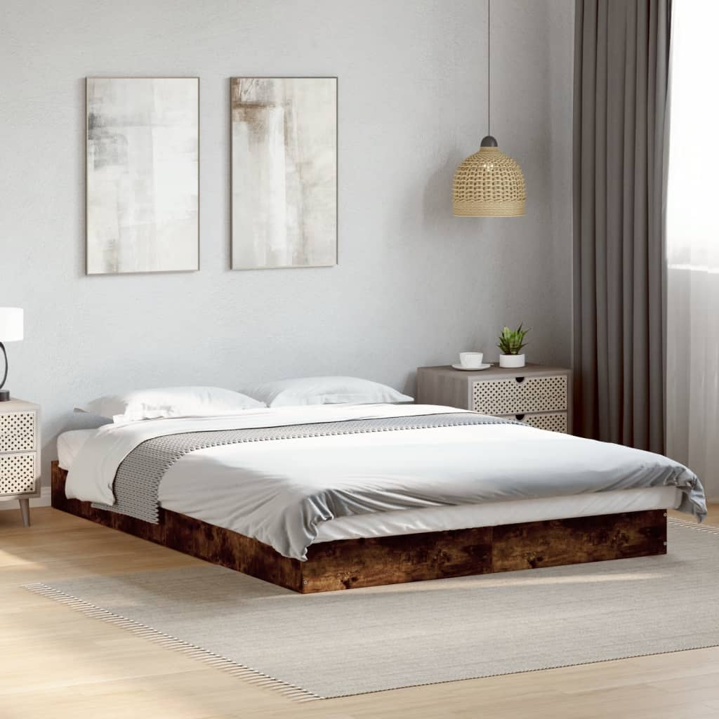 vidaXL Bed Frame without Mattress Smoked Oak 140x200 cm Engineered Wood