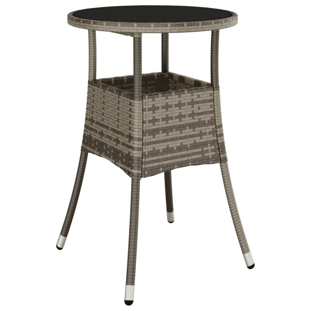 vidaXL Garden Table Ø60x75 cm Tempered Glass and Poly Rattan Grey