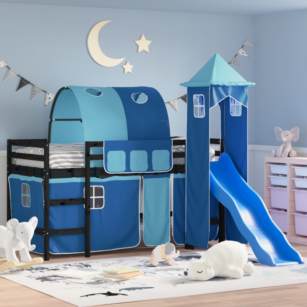 vidaXL Kids' Loft Bed with Tower without Mattress Blue 80x200 cm