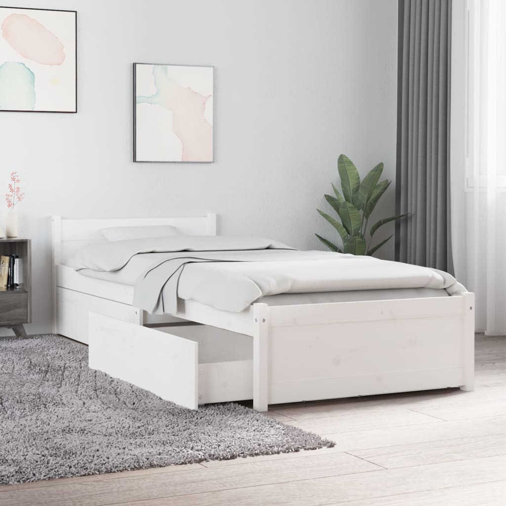 vidaXL Bed Frame without Mattress with Drawers White Small Single