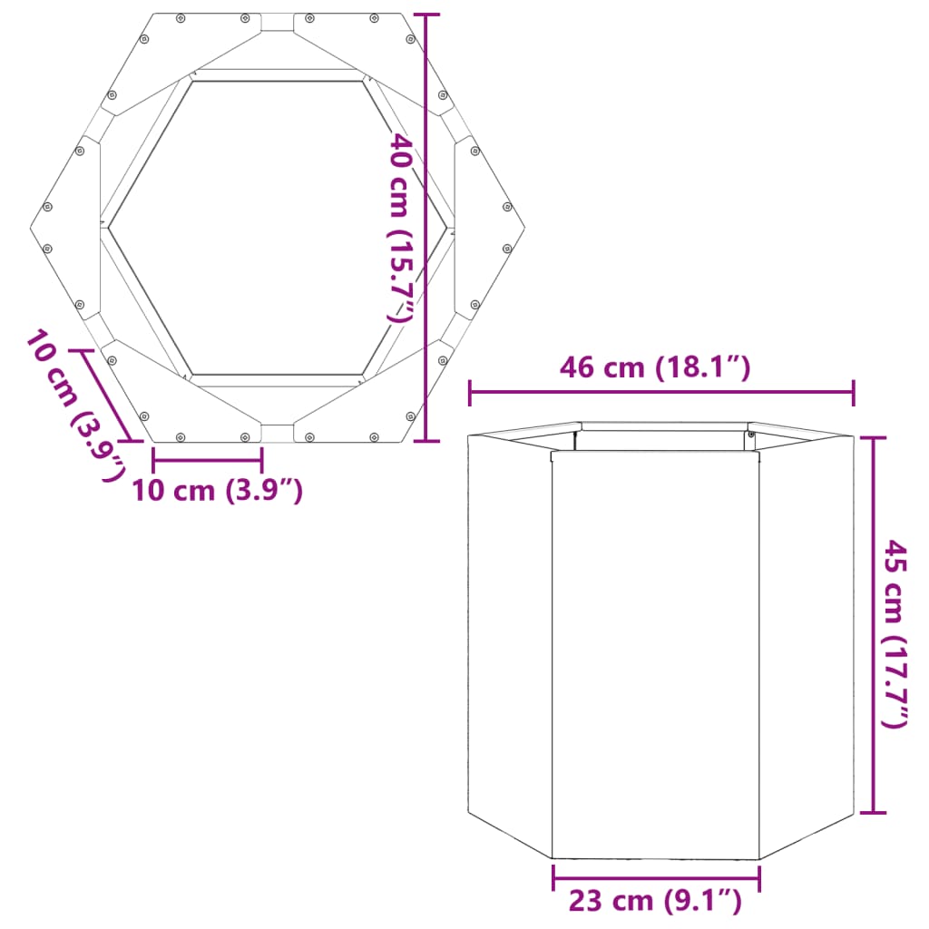 vidaXL Garden Planter Hexagon 46x40x45 cm Galvanized Steel