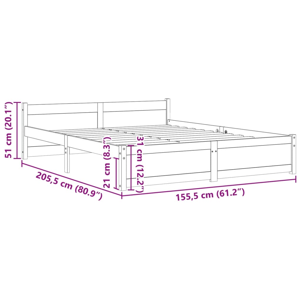 vidaXL Bed Frame without Mattress Grey Solid Wood 150x200 cm King Size