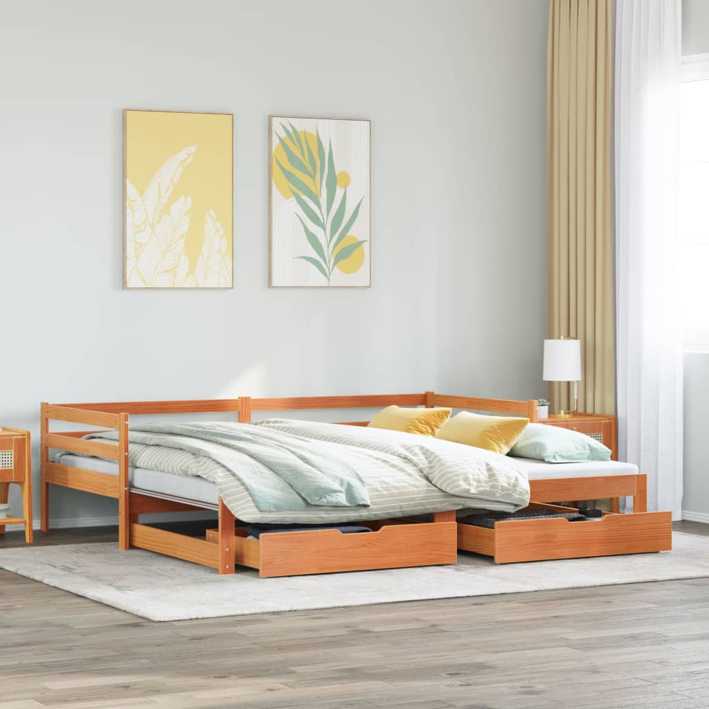 vidaXL Daybed with Trundle&Drawers without Mattress Wax Brown 90x200 cm