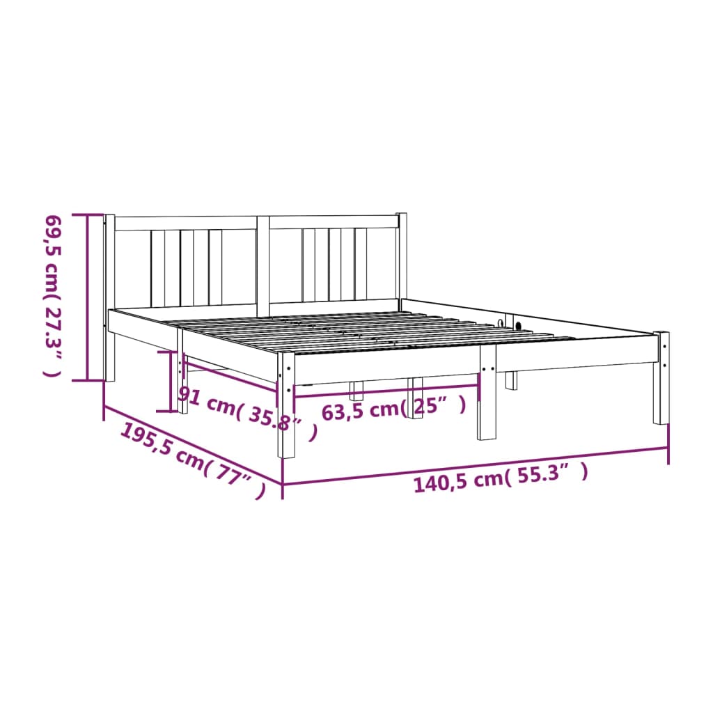 vidaXL Bed Frame without Mattress Honey Brown Solid Wood 135x190 cm Double