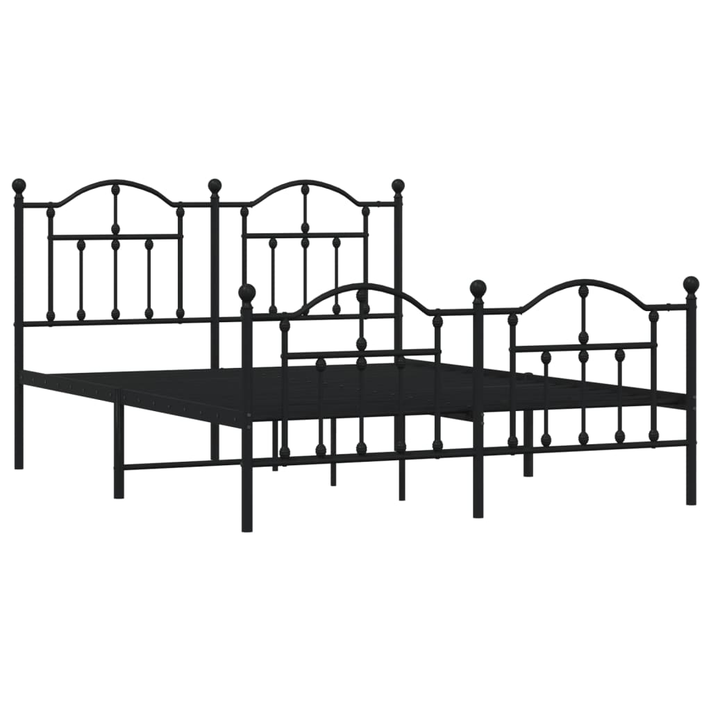 vidaXL Metal Bed Frame without Mattress with Footboard Black 140x190 cm