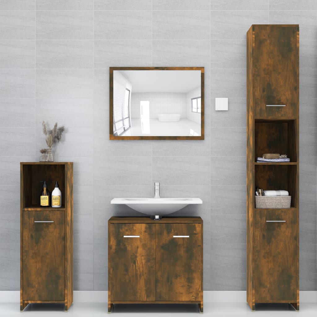 vidaXL Bathroom Cabinet Smoked Oak 30x30x95 cm Engineered Wood