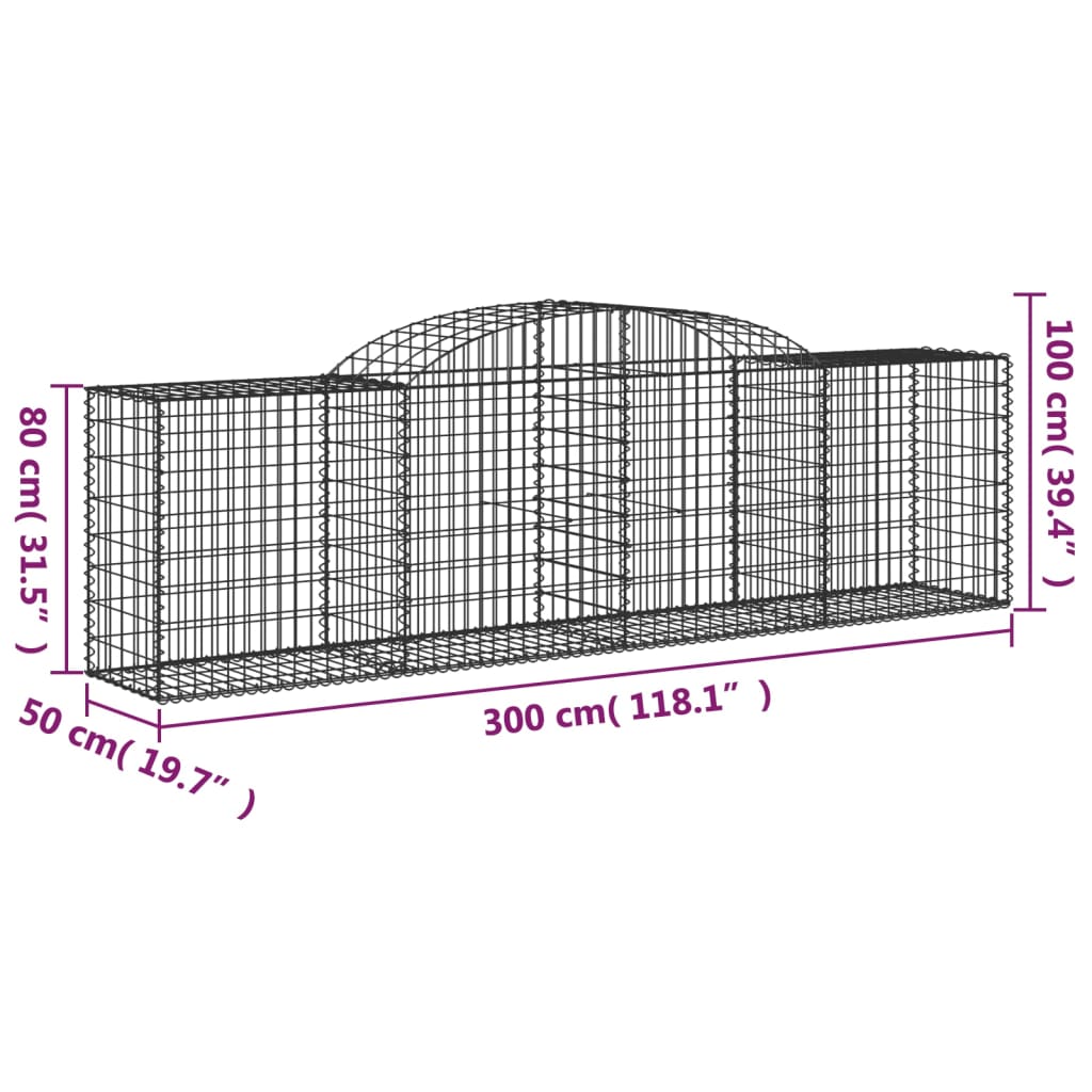 vidaXL Arched Gabion Basket 300x50x80/100 cm Galvanised Iron