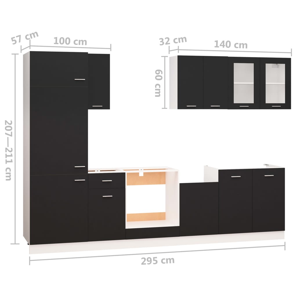 vidaXL 8 Piece Kitchen Cabinet Set Black Engineered Wood