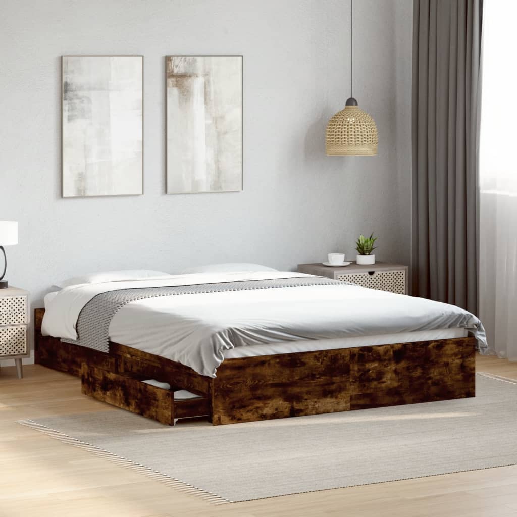 vidaXL Bed Frame with Drawers without Mattress Smoked Oak 120x200 cm