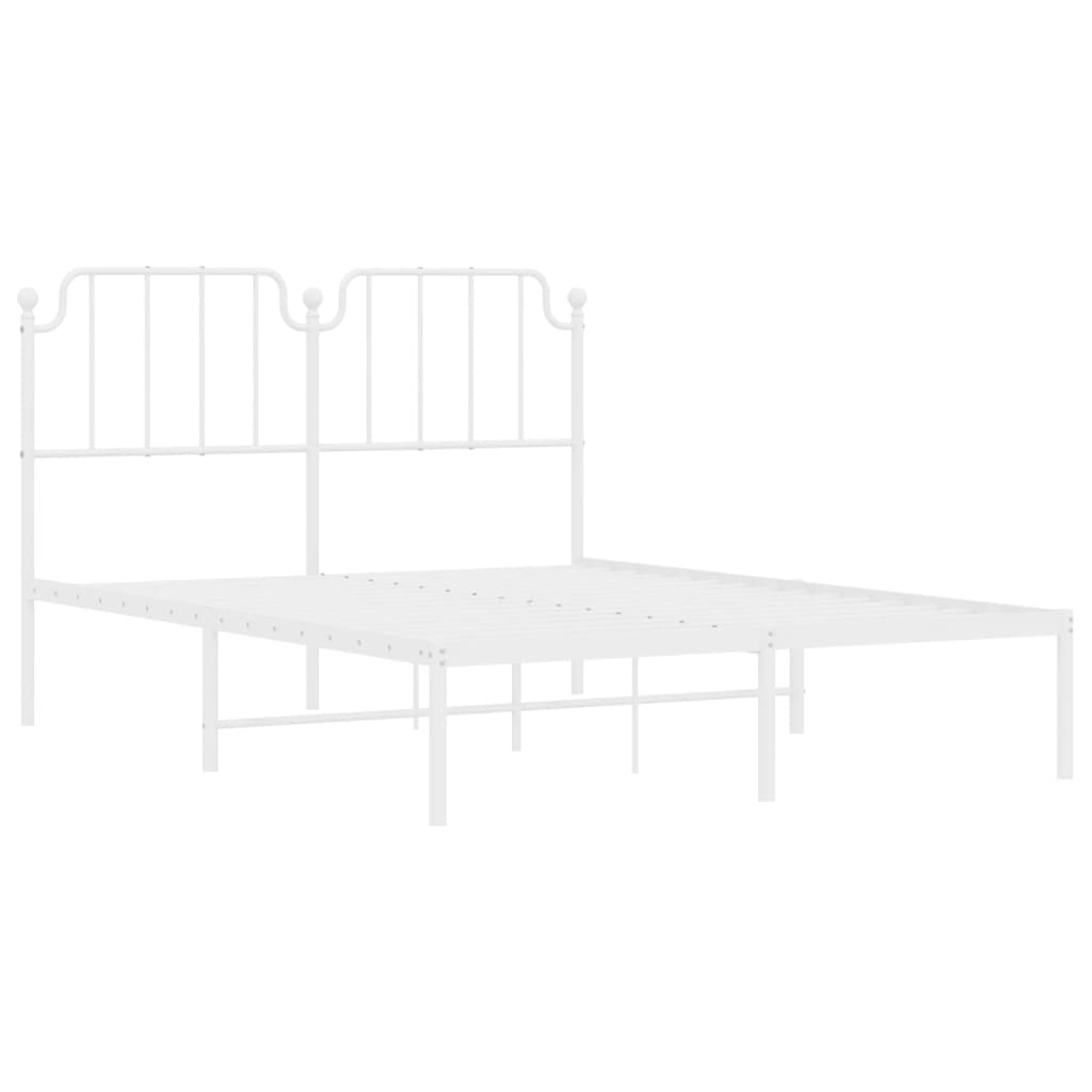 vidaXL Metal Bed Frame without Mattress with Headboard White 140x190 cm