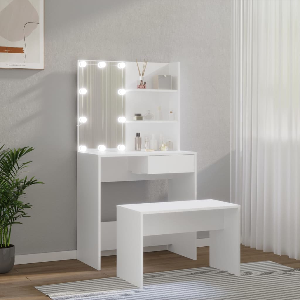 vidaXL Dressing Table Set with LED White Engineered Wood